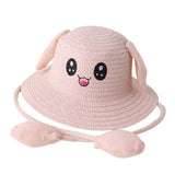 Maxbell Bunny Ears Straw Hat Cap Wide Brim Children Beach Hat for Beach Summer Trips Light Pink