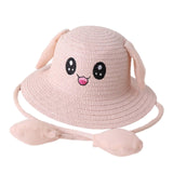 Maxbell Bunny Ears Straw Hat Cap Wide Brim Children Beach Hat for Beach Summer Trips Light Pink