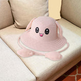 Maxbell Bunny Ears Straw Hat Cap Wide Brim Children Beach Hat for Beach Summer Trips Light Pink