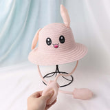 Maxbell Bunny Ears Straw Hat Cap Wide Brim Children Beach Hat for Beach Summer Trips Light Pink