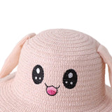 Maxbell Bunny Ears Straw Hat Cap Wide Brim Children Beach Hat for Beach Summer Trips Light Pink