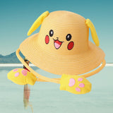 Maxbell Kids Sun Hat Cute Rabbit Hat Breathable Summer Beach Cap Children Bucket Cap Yellow
