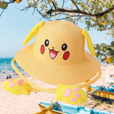 Maxbell Kids Sun Hat Cute Rabbit Hat Breathable Summer Beach Cap Children Bucket Cap Yellow
