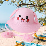 Maxbell Kids Sun Hat Cute Rabbit Hat Breathable Summer Beach Cap Children Bucket Cap Pink