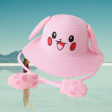 Maxbell Kids Sun Hat Cute Rabbit Hat Breathable Summer Beach Cap Children Bucket Cap Pink