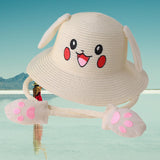 Maxbell Kids Sun Hat Cute Rabbit Hat Breathable Summer Beach Cap Children Bucket Cap Beige