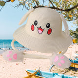 Maxbell Kids Sun Hat Cute Rabbit Hat Breathable Summer Beach Cap Children Bucket Cap Beige