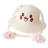 Maxbell Kids Sun Hat Cute Rabbit Hat Breathable Summer Beach Cap Children Bucket Cap White