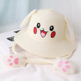 Maxbell Kids Sun Hat Cute Rabbit Hat Breathable Summer Beach Cap Children Bucket Cap White