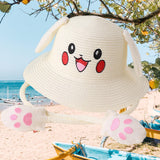 Maxbell Kids Sun Hat Cute Rabbit Hat Breathable Summer Beach Cap Children Bucket Cap White