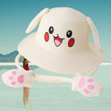 Maxbell Kids Sun Hat Cute Rabbit Hat Breathable Summer Beach Cap Children Bucket Cap White