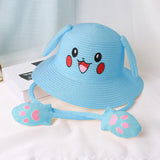 Maxbell Kids Sun Hat Cute Rabbit Hat Breathable Summer Beach Cap Children Bucket Cap Blue