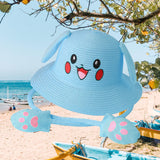 Maxbell Kids Sun Hat Cute Rabbit Hat Breathable Summer Beach Cap Children Bucket Cap Blue