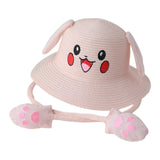 Maxbell Kids Sun Hat Cute Rabbit Hat Breathable Summer Beach Cap Children Bucket Cap Light Pink
