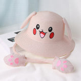 Maxbell Kids Sun Hat Cute Rabbit Hat Breathable Summer Beach Cap Children Bucket Cap Light Pink