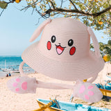 Maxbell Kids Sun Hat Cute Rabbit Hat Breathable Summer Beach Cap Children Bucket Cap Light Pink