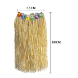 Maxbell 2xHawaiian Skirt with Flowers Raffia Skirt for Beach Celebration Carnival 80CM