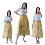 Maxbell 4xHawaiian Skirt with Flowers Raffia Skirt for Beach Celebration Carnival 80CM