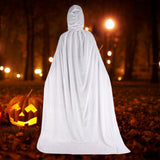 Maxbell 2xHalloween Cosplay Long Hooded Cloak Cape Sturdy Accessory for Dress up Party 170cm White
