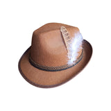 Maxbell 2xMens Fedora Hat Cosplay Casual Fashion Trilby Hat Feather Decorated Jazz Hat Brown