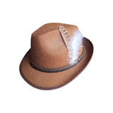 Maxbell 2xMens Fedora Hat Cosplay Casual Fashion Trilby Hat Feather Decorated Jazz Hat Brown