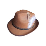 Maxbell 2xMens Fedora Hat Cosplay Casual Fashion Trilby Hat Feather Decorated Jazz Hat Brown