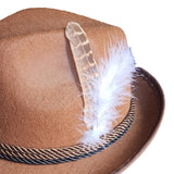 Maxbell 2xMens Fedora Hat Cosplay Casual Fashion Trilby Hat Feather Decorated Jazz Hat Brown