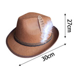 Maxbell 2xMens Fedora Hat Cosplay Casual Fashion Trilby Hat Feather Decorated Jazz Hat Brown