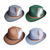 Maxbell 2xMens Fedora Hat Cosplay Casual Fashion Trilby Hat Feather Decorated Jazz Hat Style 2 Green
