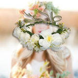Maxbell Floral Crown Headpiece Garland Headbands for Vacation Wedding Festival Party Beige
