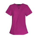 Maxbell 2xWomen Scrubs Set Durable Multipurpose for SPA Cosmetology Nurse Work Uniform XS Rose Red