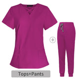 Maxbell 2xWomen Scrubs Set Durable Multipurpose for SPA Cosmetology Nurse Work Uniform XS Rose Red