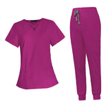 Maxbell 2xWomen Scrubs Set Durable Multipurpose for SPA Cosmetology Nurse Work Uniform XS Rose Red