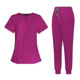 Maxbell 2xWomen Scrubs Set Durable Multipurpose for SPA Cosmetology Nurse Work Uniform XS Rose Red