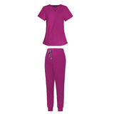 Maxbell 2xWomen Scrubs Set Durable Multipurpose for SPA Cosmetology Nurse Work Uniform XS Rose Red