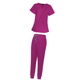 Maxbell 2xWomen Scrubs Set Durable Multipurpose for SPA Cosmetology Nurse Work Uniform XS Rose Red
