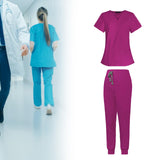 Maxbell 2xWomen Scrubs Set Durable Multipurpose for SPA Cosmetology Nurse Work Uniform XS Rose Red