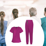 Maxbell 2xWomen Scrubs Set Durable Multipurpose for SPA Cosmetology Nurse Work Uniform XS Rose Red