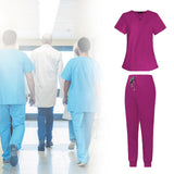 Maxbell 2xWomen Scrubs Set Durable Multipurpose for SPA Cosmetology Nurse Work Uniform XS Rose Red