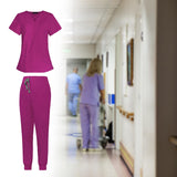 Maxbell 2xWomen Scrubs Set Durable Multipurpose for SPA Cosmetology Nurse Work Uniform XS Rose Red