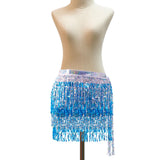 Maxbell 4xGlitter Belly Dance Hip Skirt Tassel Scarf for Stage Performance Rumba Samba Silver and Blue