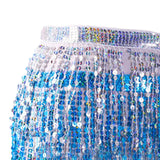 Maxbell 2xGlitter Belly Dance Hip Skirt Tassel Scarf for Stage Performance Rumba Samba Silver and Blue