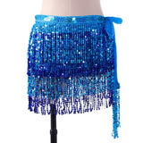 Maxbell 4xGlitter Belly Dance Hip Skirt Tassel Scarf for Stage Performance Rumba Samba Blue