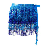 Maxbell 3xGlitter Belly Dance Hip Skirt Tassel Scarf for Stage Performance Rumba Samba Blue