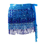 Maxbell 4xGlitter Belly Dance Hip Skirt Tassel Scarf for Stage Performance Rumba Samba Blue