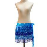 Maxbell 3xGlitter Belly Dance Hip Skirt Tassel Scarf for Stage Performance Rumba Samba Blue