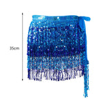 Maxbell 3xGlitter Belly Dance Hip Skirt Tassel Scarf for Stage Performance Rumba Samba Blue