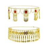 Maxbell 5xTassel Waist Chain Metal Belt Trendy Belly Chain for Props Halloween Wedding Red Gold