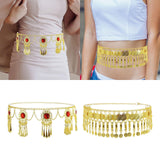 Maxbell 3xTassel Waist Chain Metal Belt Trendy Belly Chain for Props Halloween Wedding Red Gold