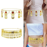 Maxbell 5xTassel Waist Chain Metal Belt Trendy Belly Chain for Props Halloween Wedding Red Gold